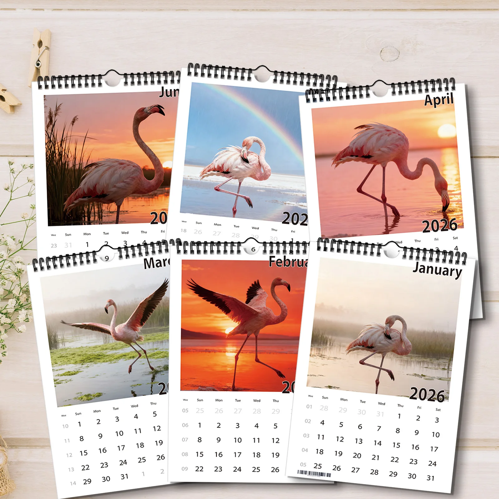 ปฏิทินนกฟลามิงโก้ที่สง่างาม 1 ชิ้น เหมาะสำหรับตกแต่งบ้าน เหมาะสำหรับคนรักธรรมชาติและนก ของขวัญปีใหม่ที่สมบูรณ์แบบสำหรับการจัดตารางเวลา
