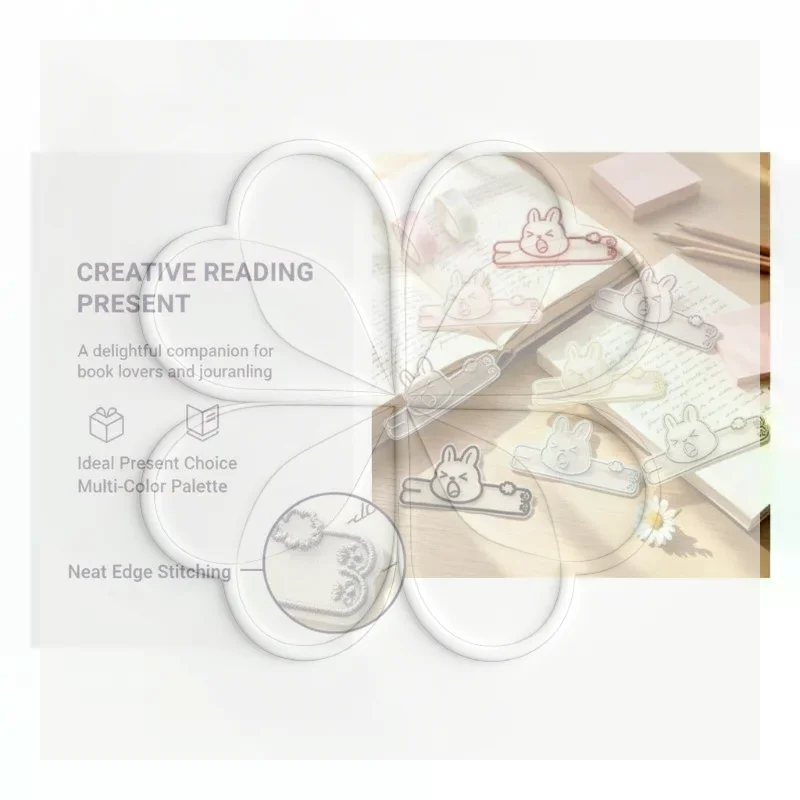 Cute Rabbit Embroidery Bookmarks Colorful Clear Cartoon Page Marker Durable School Stationery for Kids Teens Students Reading