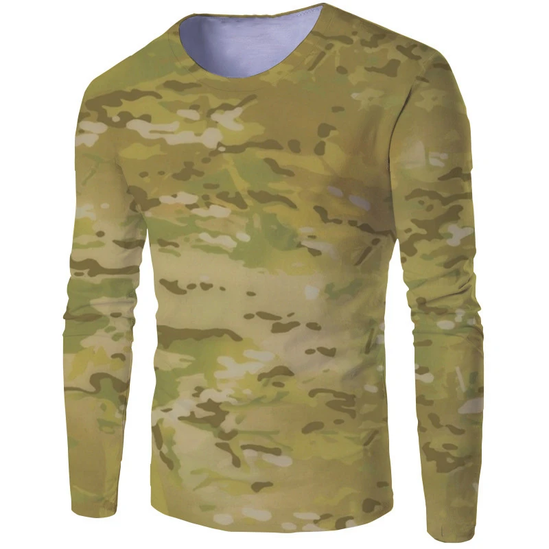 Fashionable Men's Camouflage Printed Men's T-shirt Casual Trend Military Fan Tops Autumn New Long Sleeved Round Neck T Shirt Man view 2