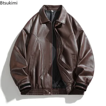 Vintage American Style Men's Leather Jackets High-end Fashion Loose PU Leather Jackets Spring Autumn Casual Coats Man Streetwear 5