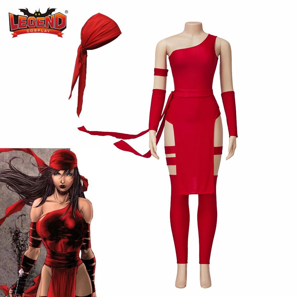 

Elektra Natchios Cosplay Costume Superhero Elektra Cosplay Sexy Red Dress Suit with Headgear for Halloween