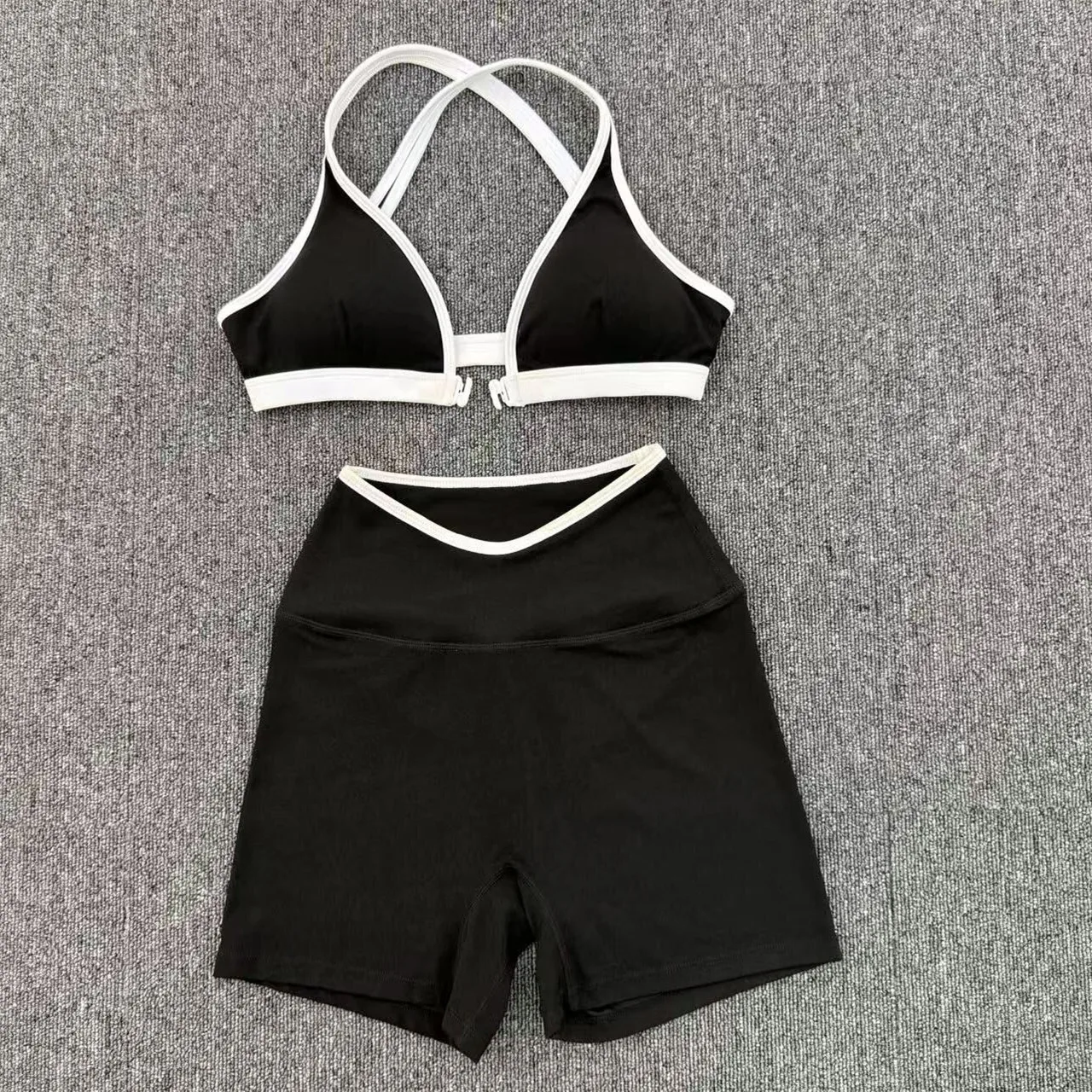 2Pcs Buckle Open Sports Bra Women's Yoga Set High Waist Leggings Pockets Gym Shorts Running Workout Wide Flare Pant XP58