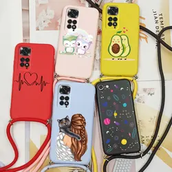 Cartoon Crossbody Rope Strap Cover For Xiaomi Redmi Note 11 10 11S 10S Case Cover Silicone Cute Necklace Lanyard Redmi Note 11S