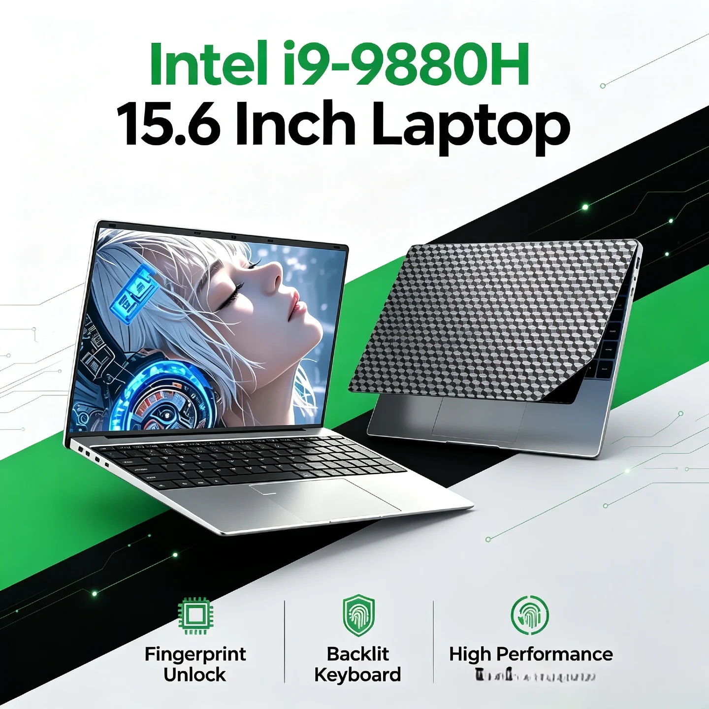 Intel Core i9‑9880H High Performance 8C16T 4.8GHz Turbo 15.6 Inch Ultra Slim Laptop Fingerprint Unlock Backlit Keyboard Notebook