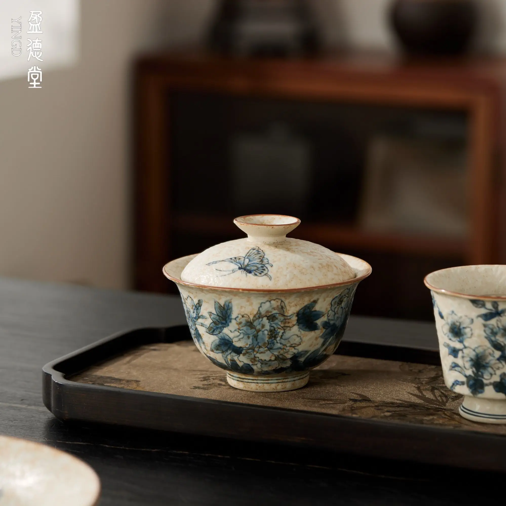 Yingdetang Hand-Painted Blue And White Three-Talent Gaiwan Vintage Kung Fu Set High-End Ceramic Tea Bowl Pure Handmade For Home