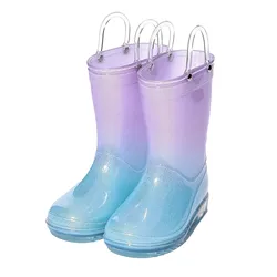 Kids Rainbow Rain Boots Clear Round Toe Flat Pull on Mid Calf Boot Luxury Designer WaterProof Jelly Soles Girls  Shoes