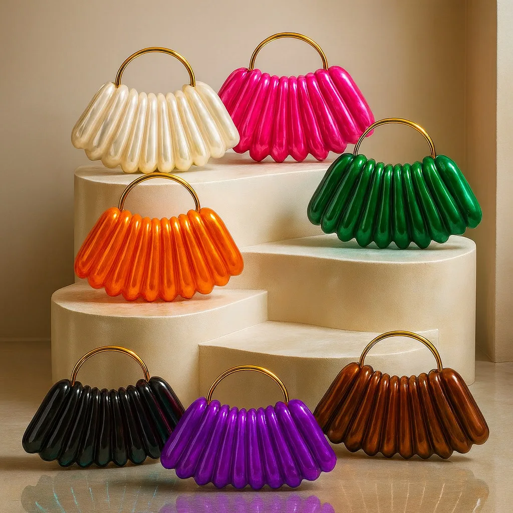 

Luxury Brand Acrylic Dinner Bag Fashionable Wave Pattern Handbag 2025 New Single Shoulder Crossbody Bag