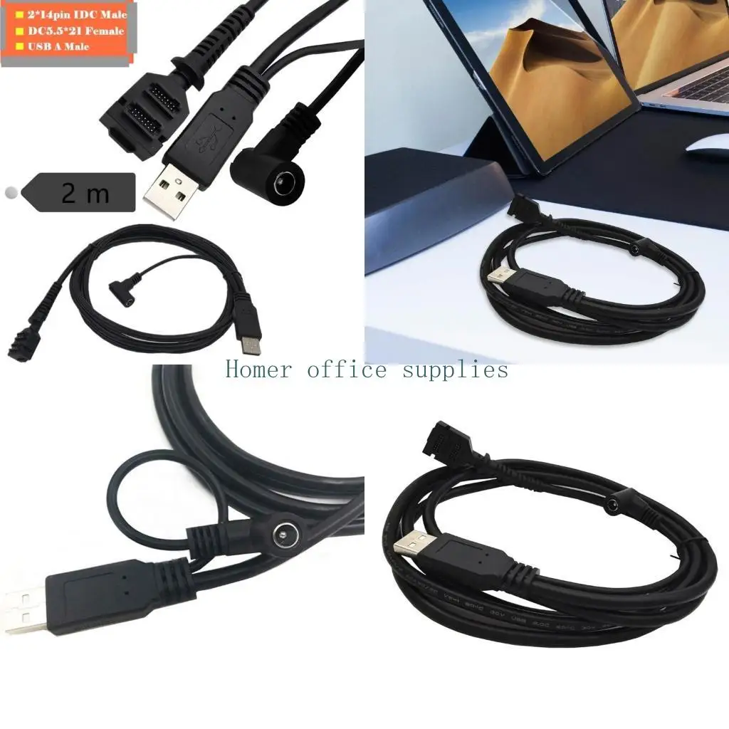 

K43B Двойной 14-контактный IDC DC5521 Женский кабель питания USB 2,0 для VX805 VX820 улучшает передачу данных