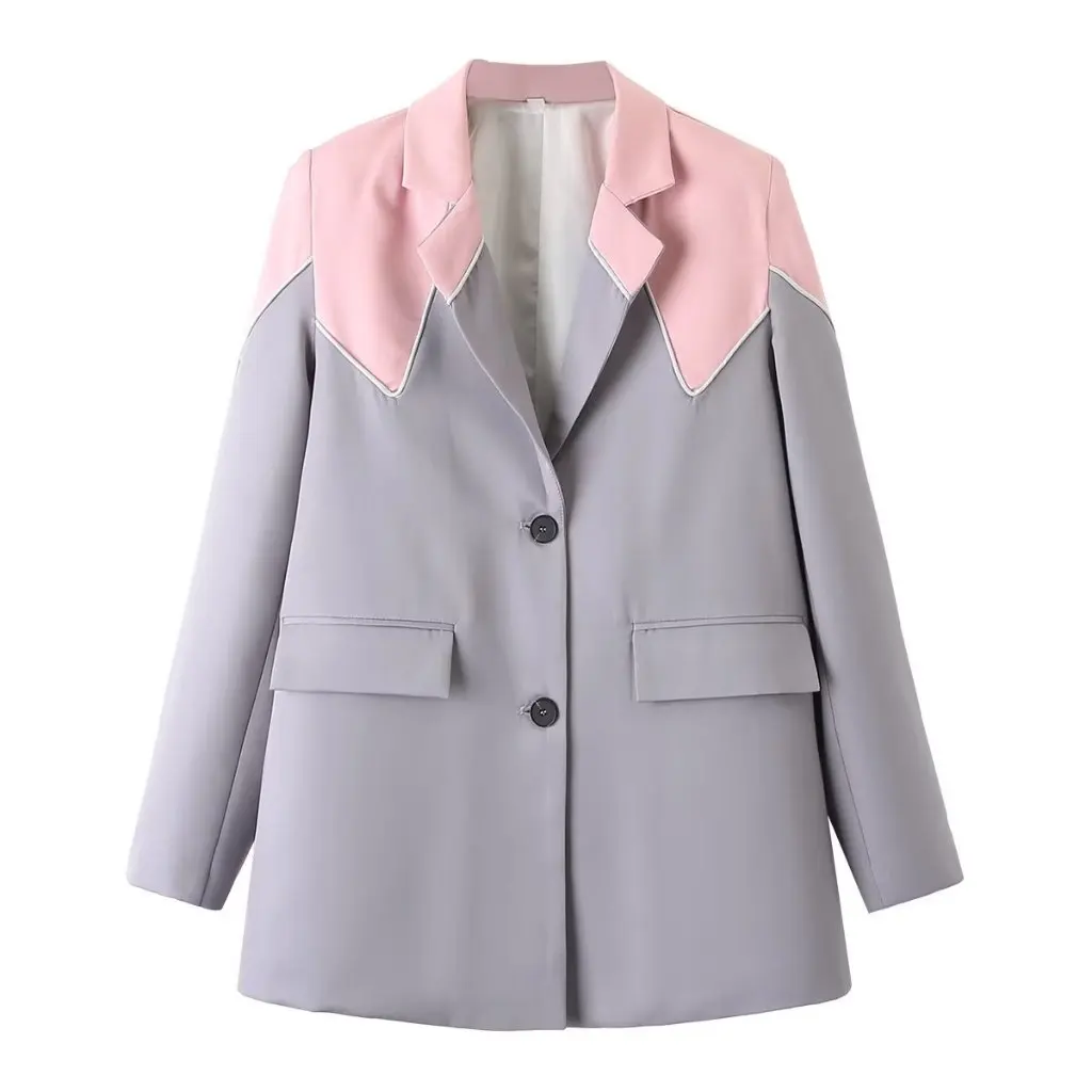 

European And American Style Women's Single-breasted Contrast Color Suit Jacket Loose Fit Spring Autumn Commuting Fashion