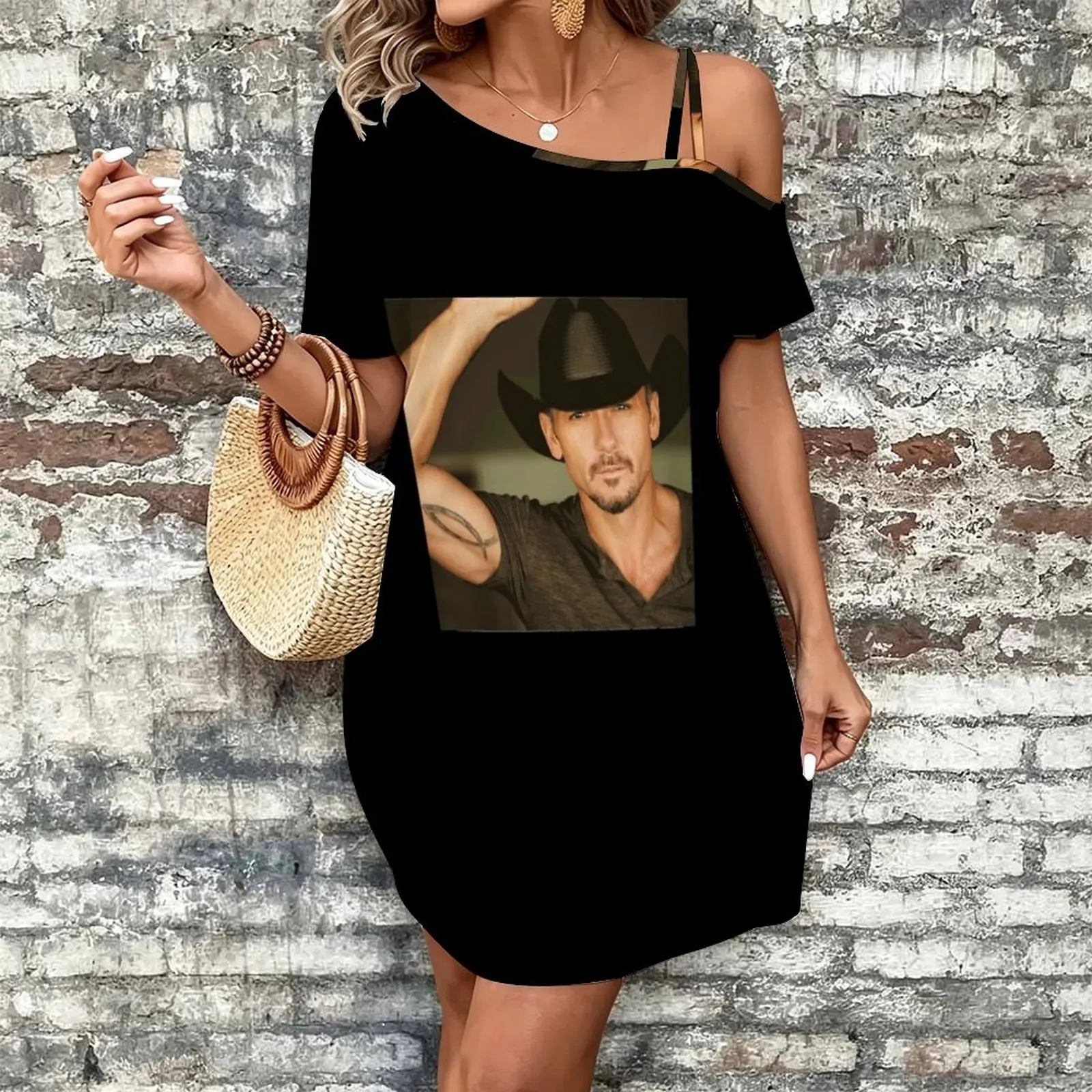Mcgraw Tim Classic Women's Slanted Shoulder Single Strap Short-Sleeved Dress