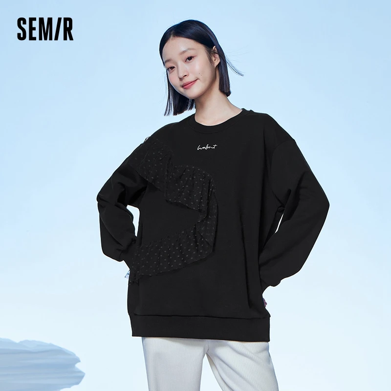 Semir Sweatshirt Women Mid-Length Design Love Heat Storage Antibacterial 2023 New Winter Loose Fleece Sweatshirt