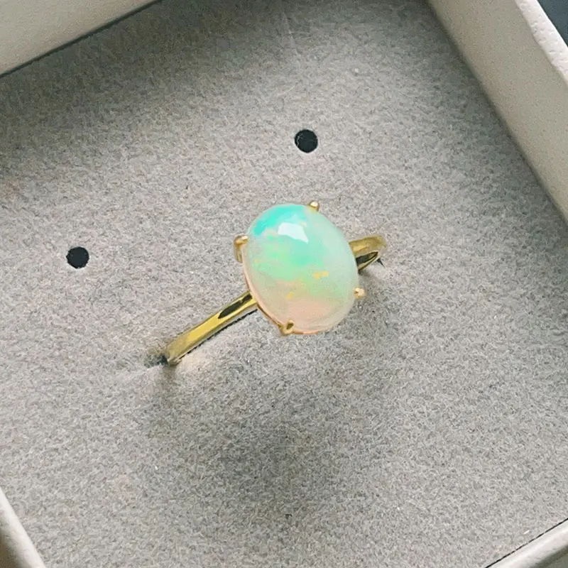 Natural Opal Ring 925 Silver 8mm*10mm Multicolor Opal Gemstone Ring for Women Fine Jewelry with Gift  Shipping