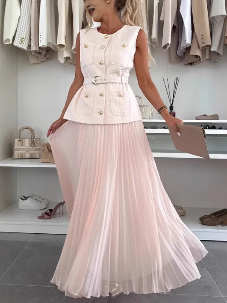 sleeveless-vest-and-mesh-pleated-skirt-two-piece-set-independent-station-cross-border-new-arrival-summer-collection