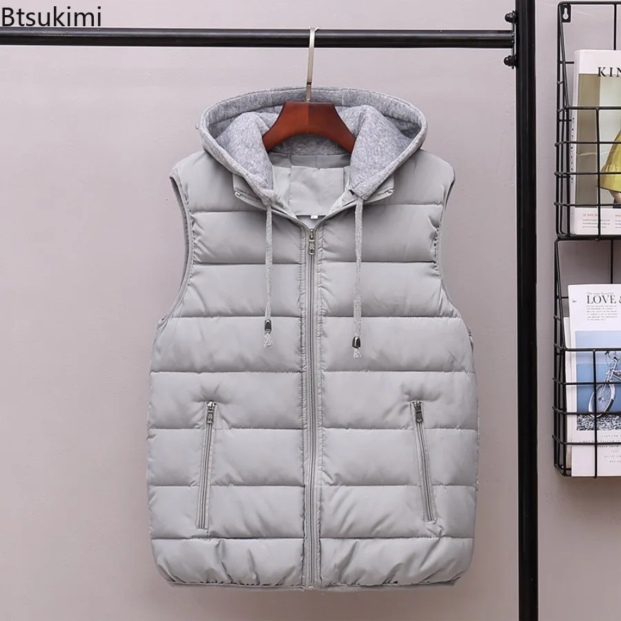 

Autumn Winter Men's Sleeveless Parkas Vest Fashion Color Blocking Hooded Jackets Thicker Warm Casual Outerwear Men Clothing Tops