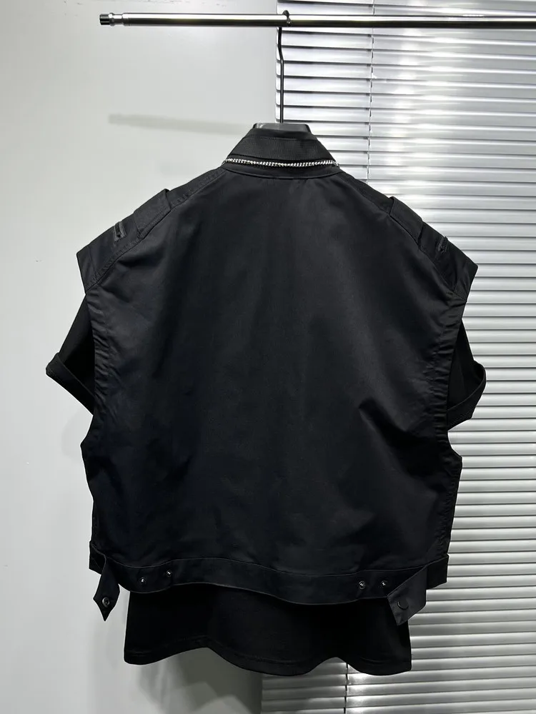 High Street Workwear Vest Dark Series Multi Pocket Splicing Tactical Functional Men's Standing Collar Streetwear Vest Top