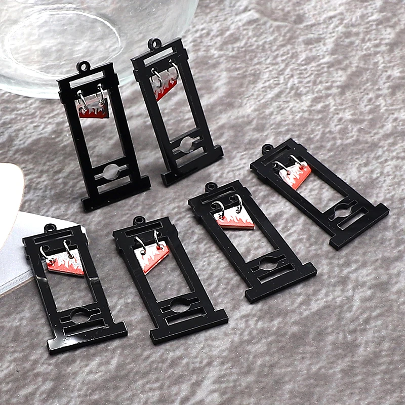 10pcs/Pack Gothic Bloody Guillotine Acrylic Earring Charms Hallowmas Cool Pendant For Necklace Keychains Diy Jewelry Make