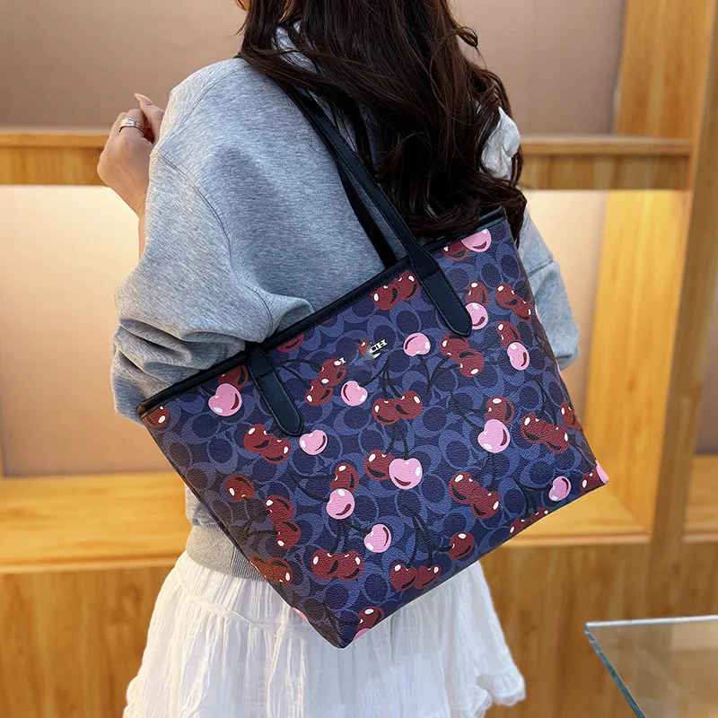 

2025 New! Fashionable Cherry - Printed Tote Bag for Women - Casual, Simple, Spacious, Ideal for Commuting - Features Alphabet De