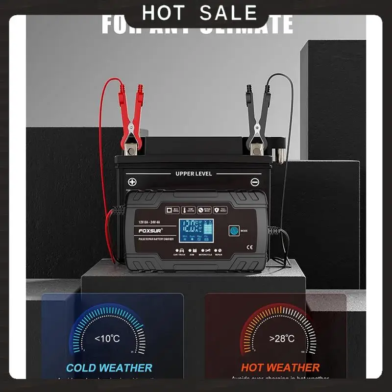 24-Hour Delivery FOXSUR 12V24V Fully Automatic Smart Charger 8A High Power Portable Car Motorcycle Battery Charger For Battery C