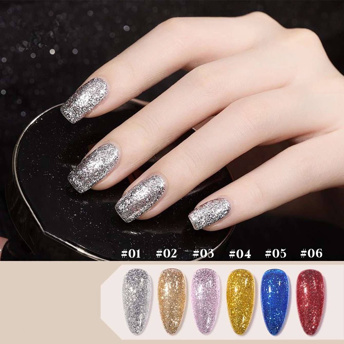 10ml 1-12개 골드 스파클링 플래티넘 네일 젤 폴리시 글리터 롱래스팅 세미 퍼머넌트 네일 아트 페인팅 젤 바니시 디자인