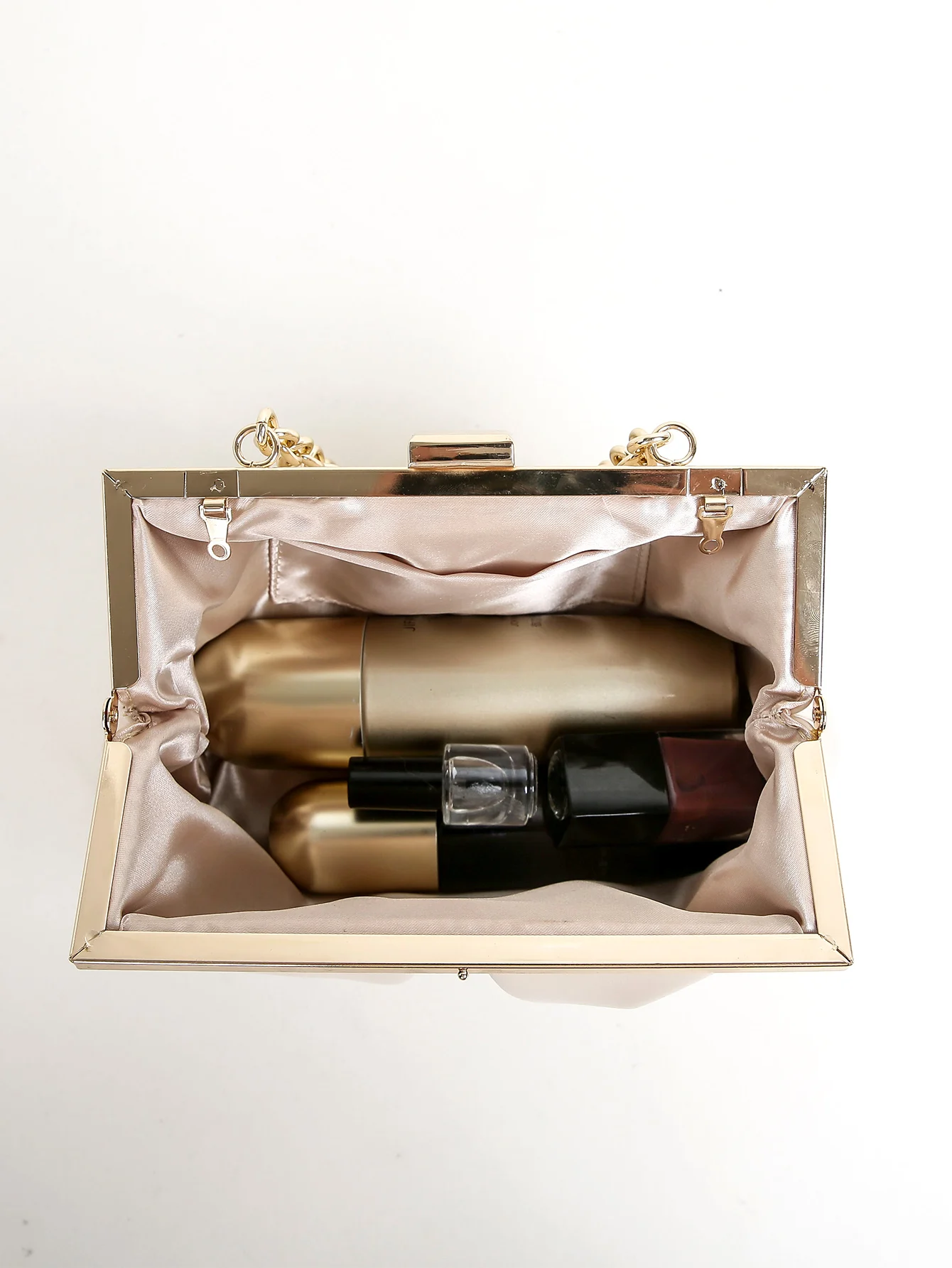 1 Stück Elegante Abendtasche aus Metallic-PU-Leder mit Falten und Kiss-Lock-Verschluss, Glänzender Metallkettenhalter-Rahmen, Crossbody-Clutch-Tasche – Detail 21