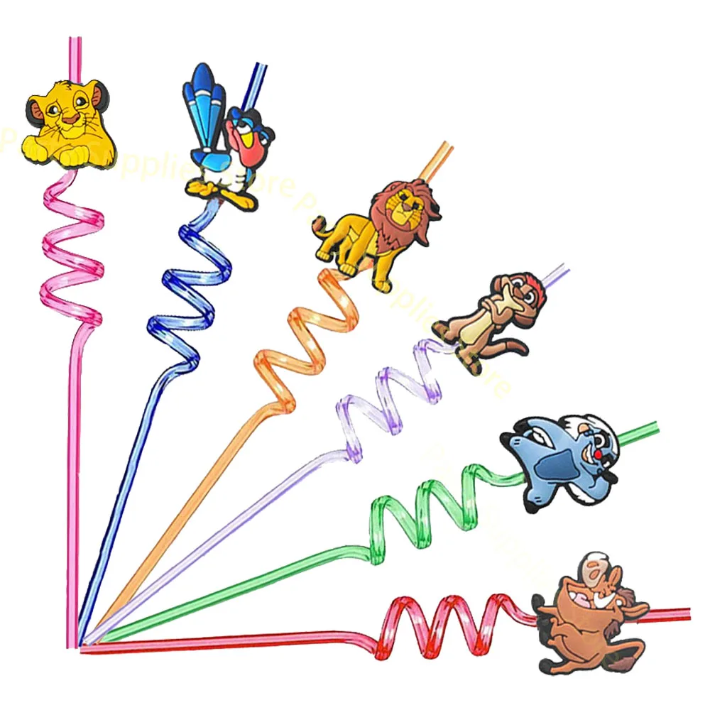 6/12pcs Disney Lion King Theme Reusable Drinking Straws Party Decor Kids Favors Simba Straws Birthday Party Baby Shower Supplie