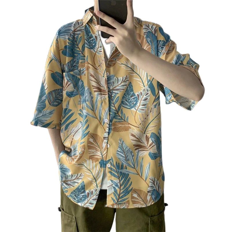 

Hawaiian Tropical Shirts For Men Tops Summer Casual Short Sleeve Button Chemise Loose Vacation Beach Oversized Blouses Clothes