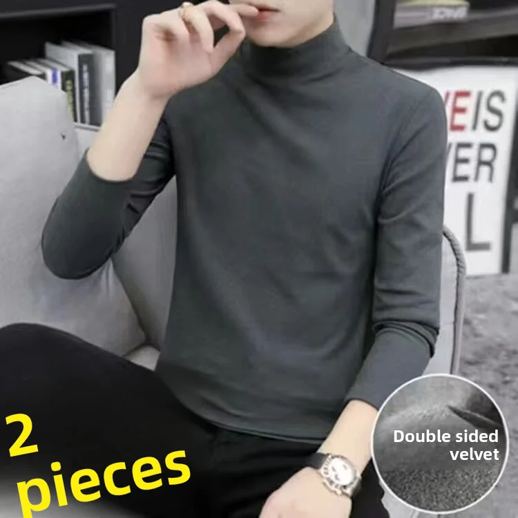 

Autumn Winter Men's Silk Cotton High Collar Warm Ne Long Sve T-irt Color Slim Fit Modal Fce Lined Base Layer ...