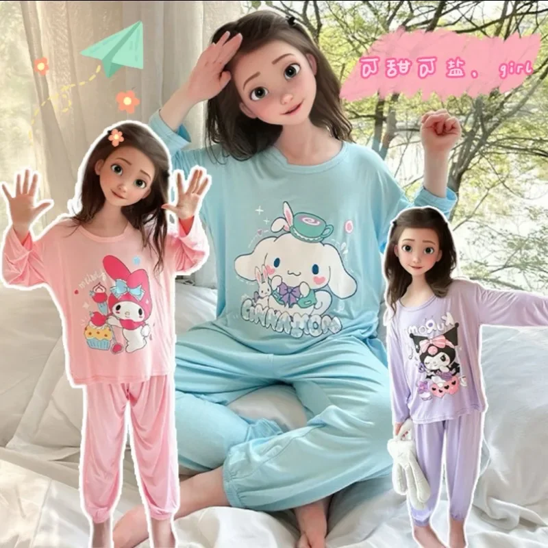 

Kuromi Cinnamoroll Anime Kawaii Sanrio Ins Long Sleeve Hooded Pants Pajama Cute My Melody Homewear Clothing Gifts for Kids