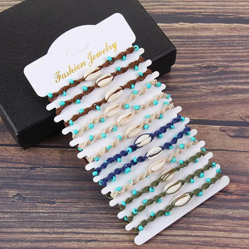 12-Piece Bohemian Turquoise Turtle Shell Hand-Beaded Woven Beach Vacation Adjustable Bracelet for Both Men and Women