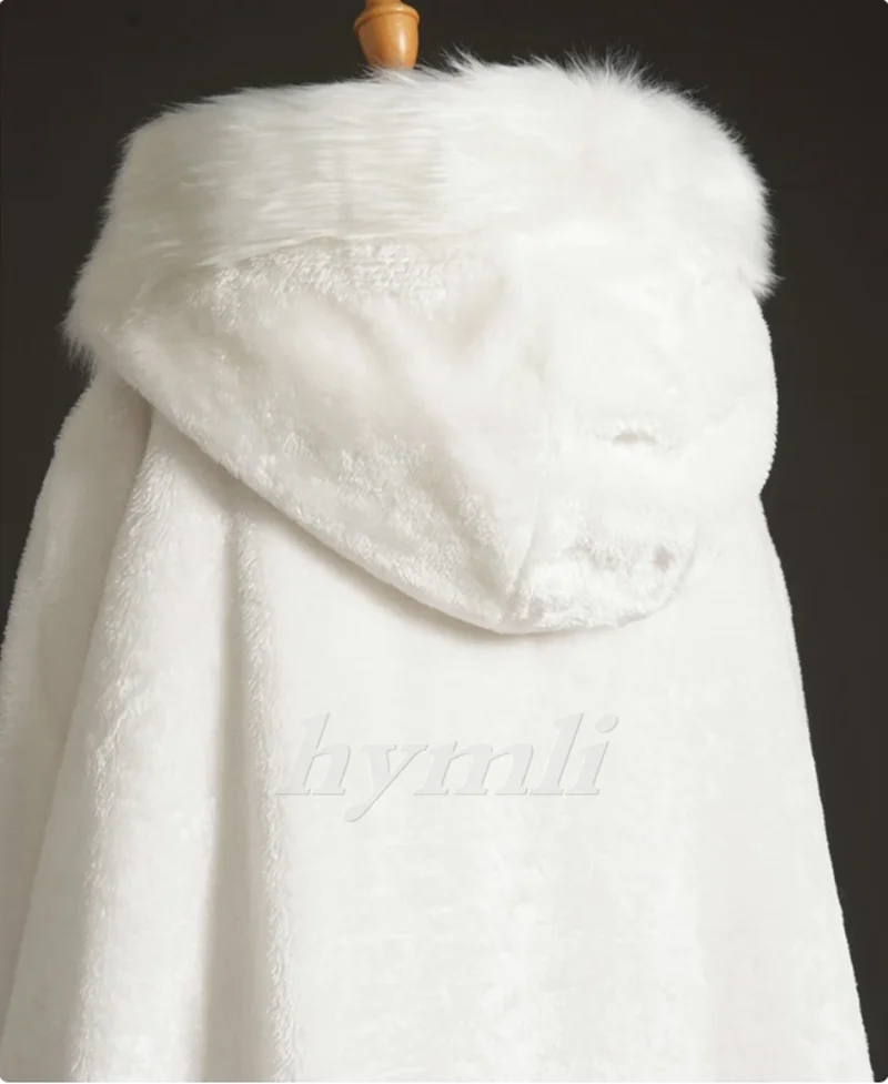 Schöne Elfenbein Faux Pelz Luxus Volle Länge Hochzeit Cape Mantel mit Kapuze. 180cm Lange