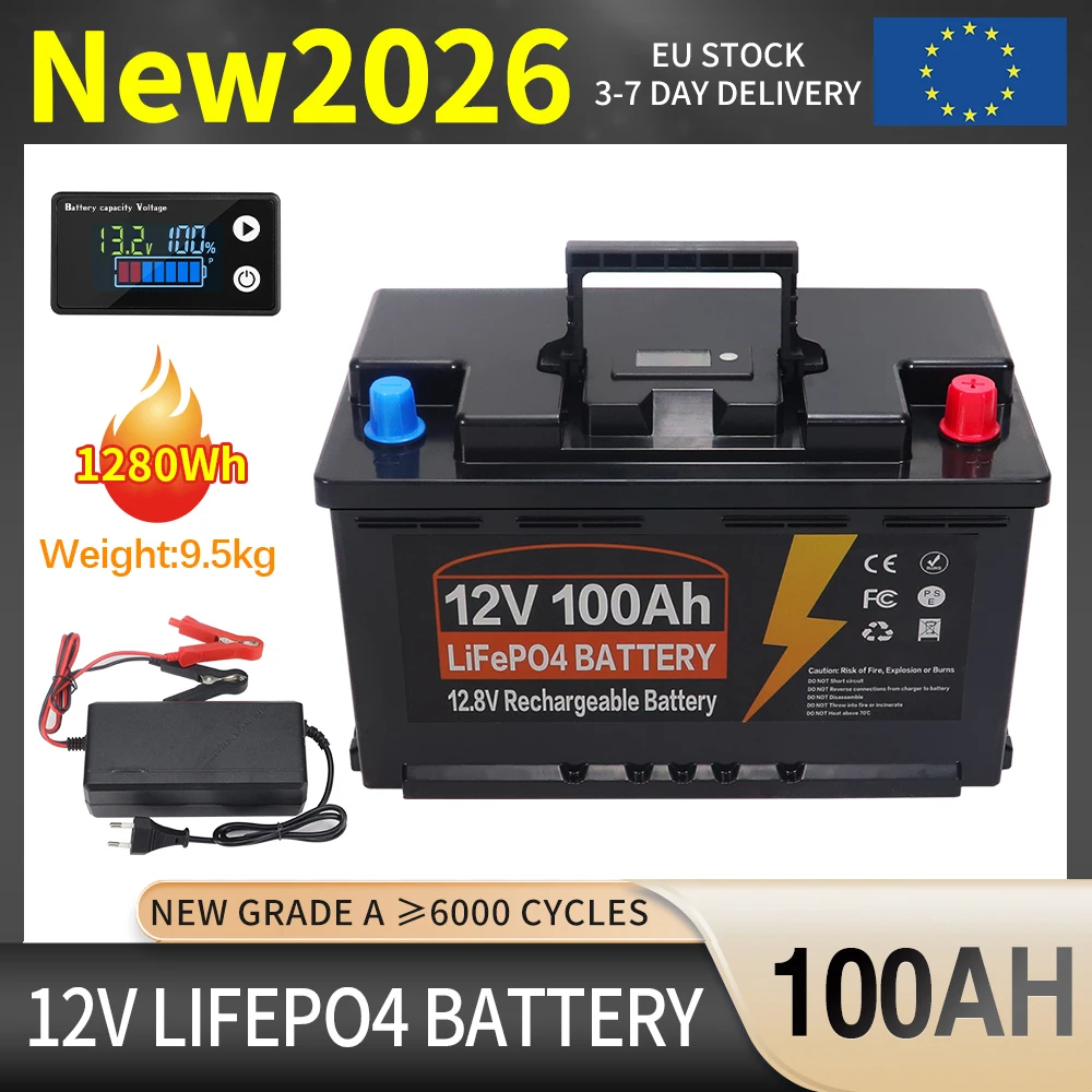 EU-voorraad 12V 24V 350Ah 150Ah 100Ah LiFePo4-batterij met ingebouwde BMS Lithium-ijzerfosfaatcel 6000 cycli voor campers, golfkarren, zonne-energie, belastingvrij