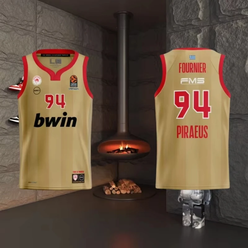 

Лето 2025 г., баскетбольная греческая баскетбольная лига Olympiacos, свободный впитывающий пот дышащий свободный быстросохнущий жилет для взрослых