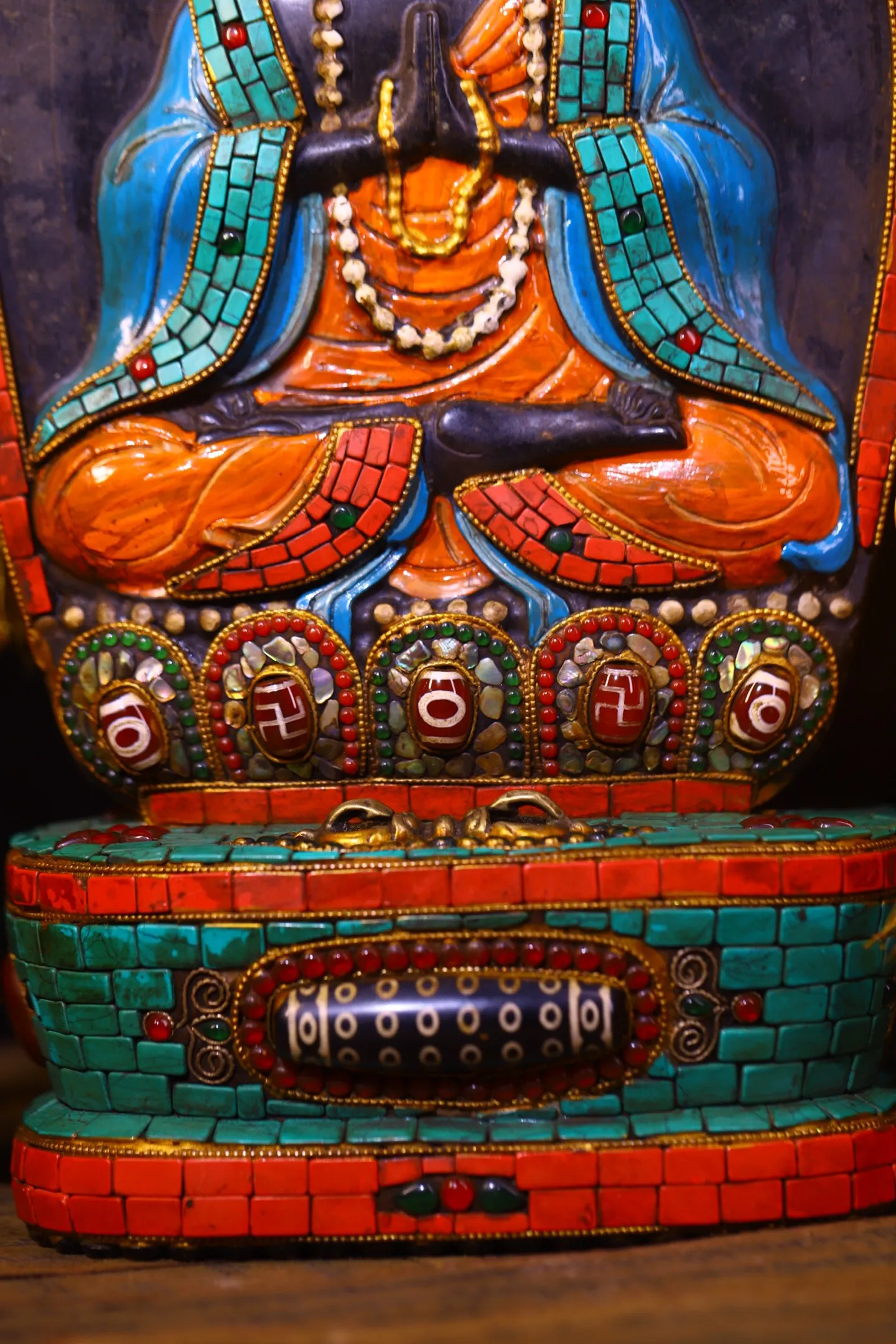 Natural Meteorite Painted Mosaic Gem gZi Beads Turquoise Ksitigarbha Xuanzang Amitabha Buddha Plaque Buddhist NicheWorship Hall