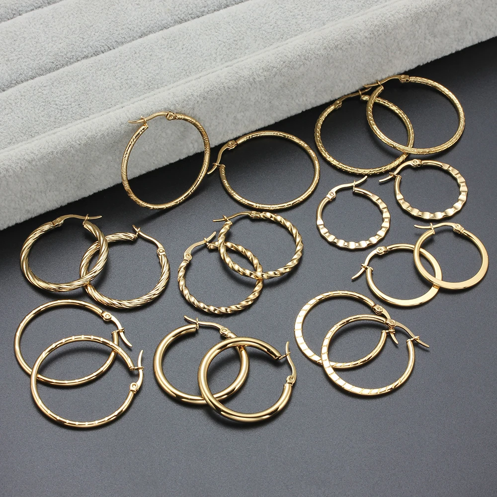 Stainless Steel Hoop Earrings For Women Gold Silver Color Round Brincos Wholesale Jewelry 2024 Trending Luxury Party Gift