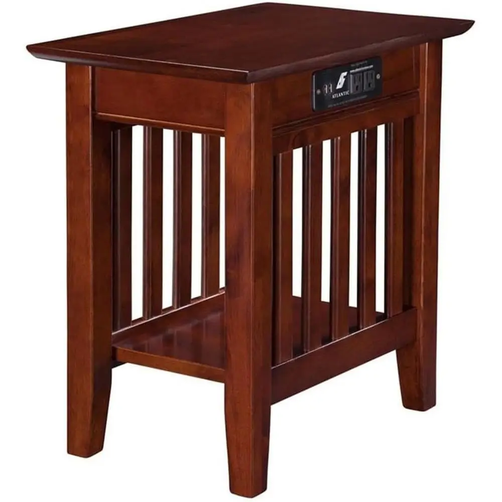 

End Table Coee Accent Table, Rec, Mission, Indoor with 1 Shel in Wood with Charging Station, Walnut
