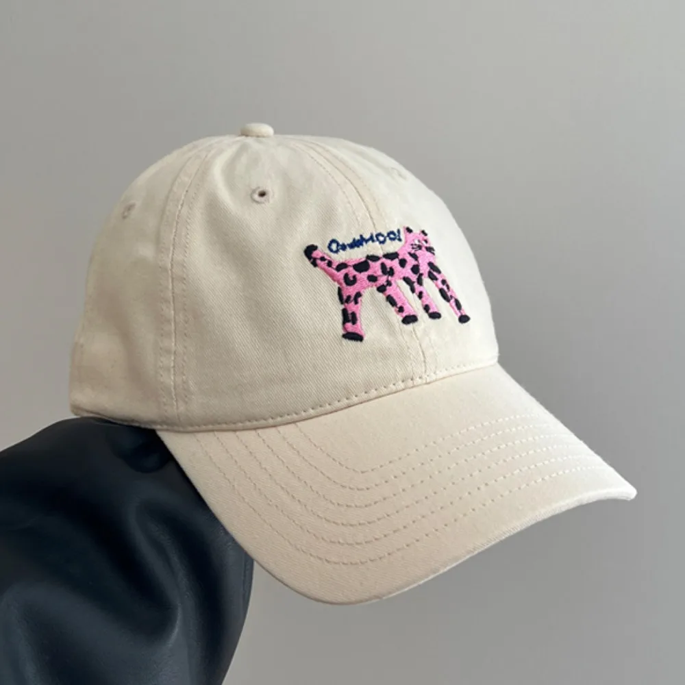 Casual Embroidered Embroidery Baseball Cap Retro Spotted Cat Letter Baseball Hat Sunscreen Hat Cotton Sun Hat Girl