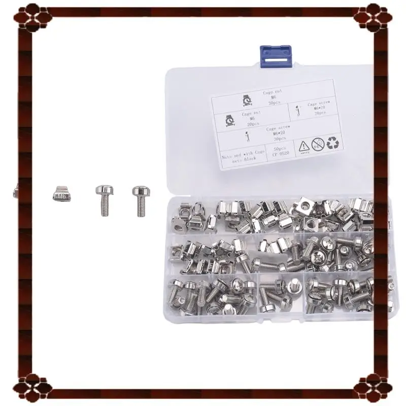 تسليم 24 ساعة 50 مجموعة M6 ثقب مربع الأجهزة قفص المكسرات ومسامير التثبيت غسالات لرف الخادم والخزانة (M6 X 20 مم) (المسمار +