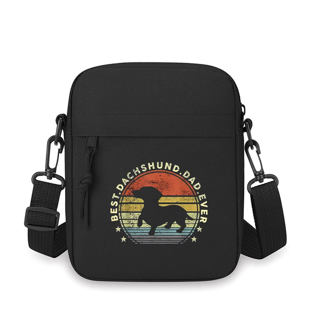 Dachshund dad best dog ever black silhouette Men Crossbody Bag Single Shoulder Women Cartoon Anime Film Printing Design Unisex