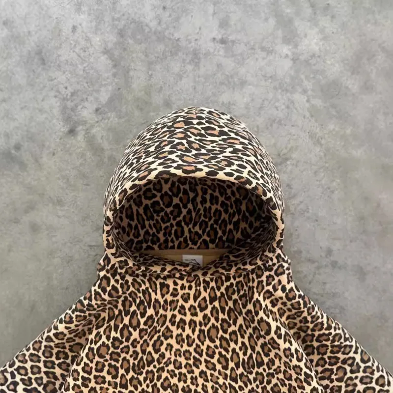 Y2k Streetwear Leopard Print Hoodies Cheetah Print Elastic Waistband Pants Lined With Plush Winter Warm Fashion Unisex Clothing