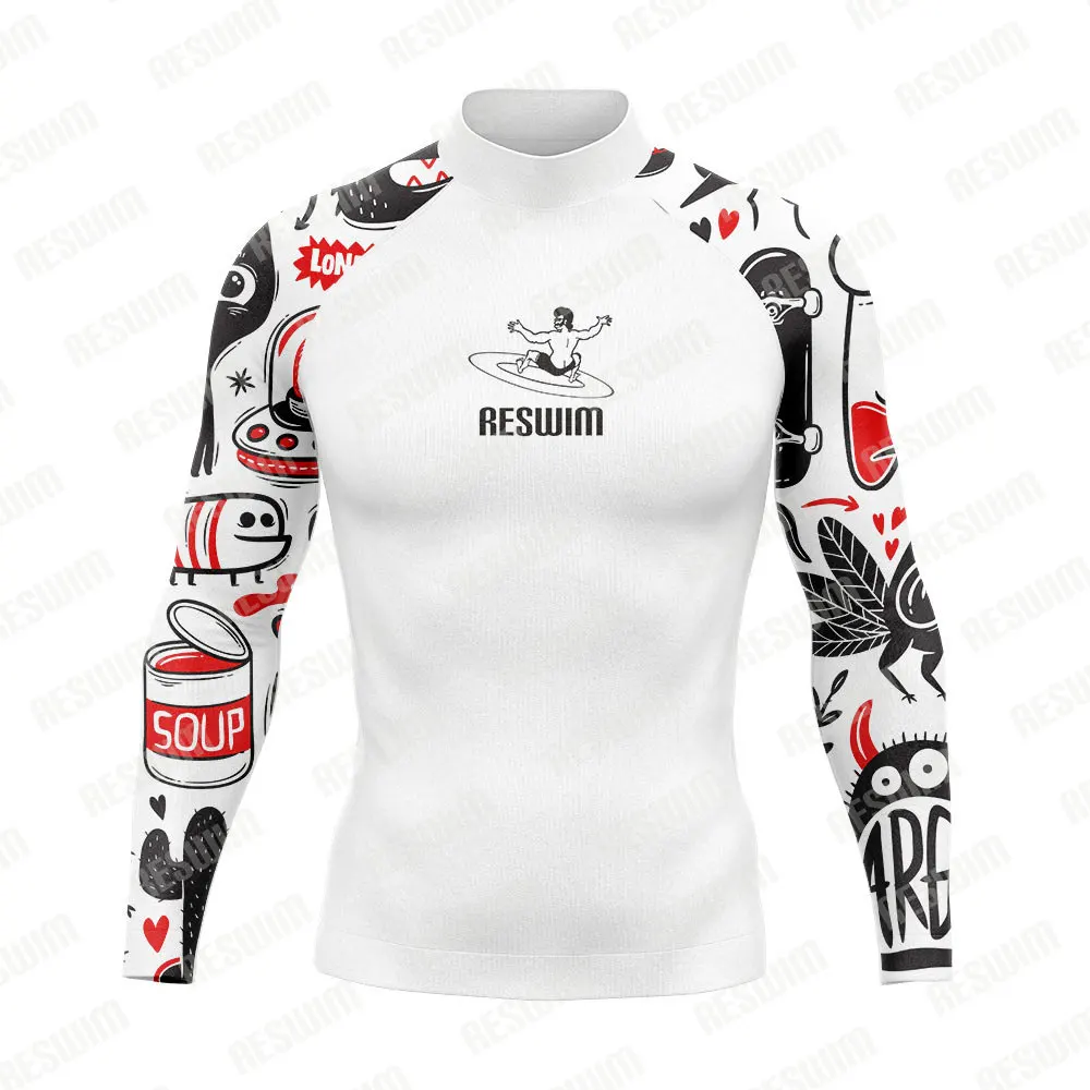 Nowy strój kąpielowy do surfingu dla mężczyzn z motywem surfingowym rashguardy strój kąpielowy z długim rękawem t-Shirt plażowy kombinezon Rashguard