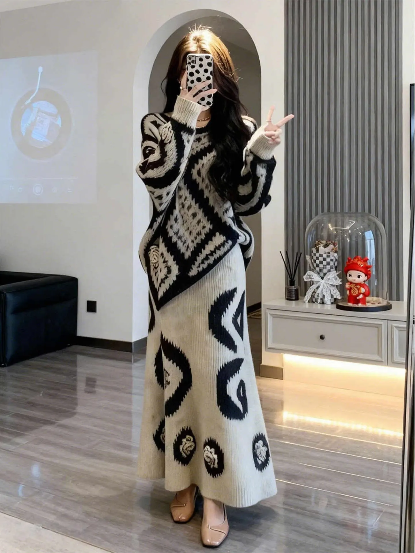 

Gentle Wind Loose Fit round Ne Two-Piece Set Women's Faion Spring New Arrival Casual Sle High Waist Skirt And Top