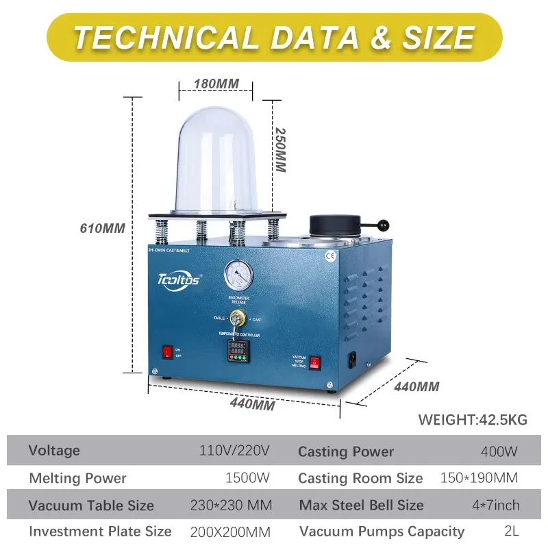 1100 ° C مجوهرات فقدت الشمع قالب الصب الجص الاستثمار الذهب الفضة النحاس معدن تكرير 2L فراغ ذوبان وآلة الصب #3