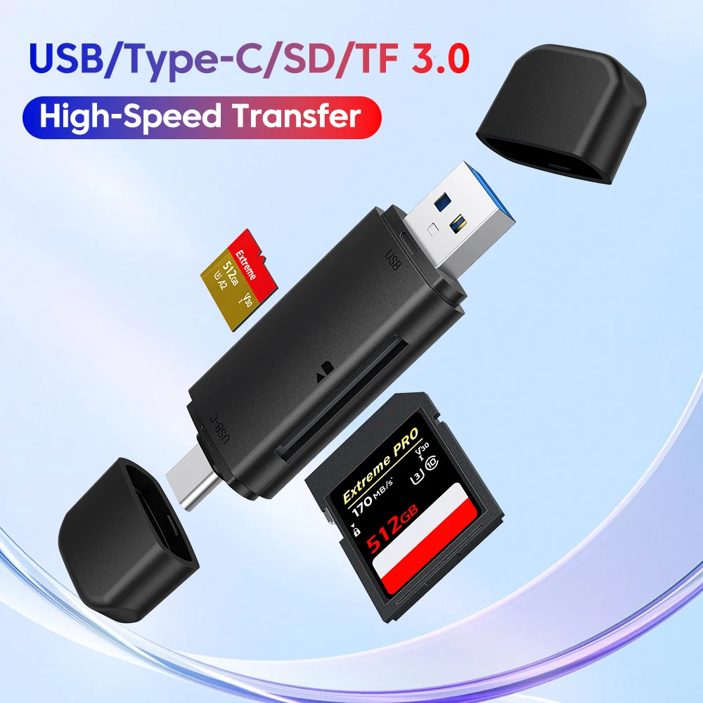 

4-in-1 Multifunction USB 3.0 Card Reader Type C External Storage Black Stretch for Memory Stick USB C 3.0 SD TF Card Reader