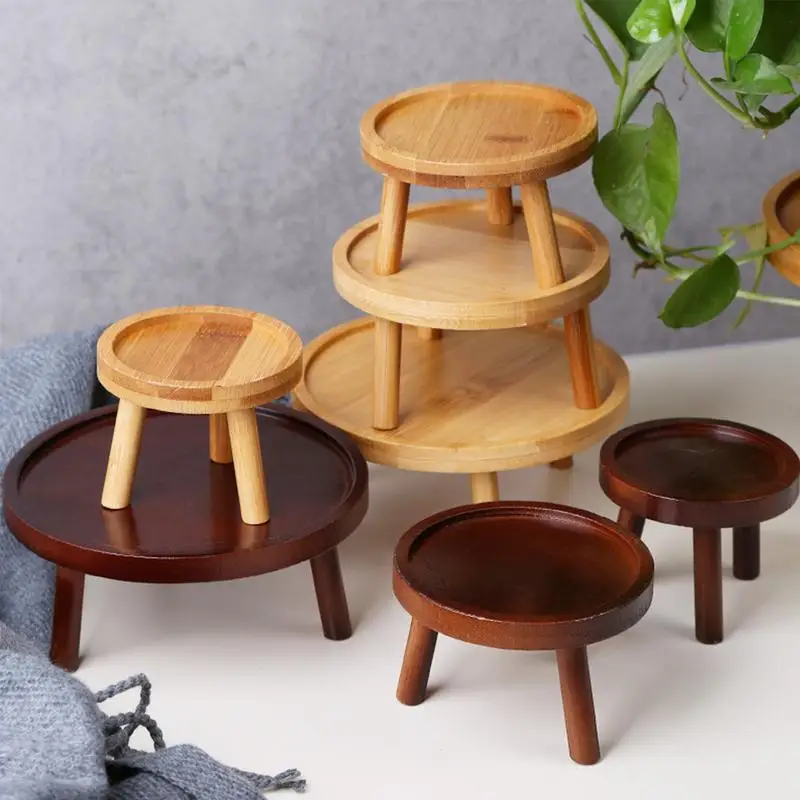 Soporte de madera para plantas de interior, taburete alto redondo, moderno, decorativo para sala de estar, sofá y sala de estar