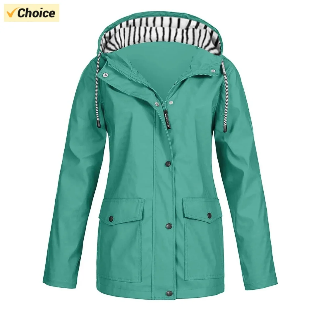 Raincoat Women Waterproof Long Hooded Trench Coats Lined Windbreaker Travel Jacket Solid Stripe Rain Jacket Outdoor Plus Waterpr