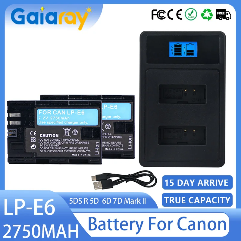1-4pcs 2750mAh LP-E6 LP-E6N LP E6 Battery + LCD USB Dual Charger For Canon EOS 5DS R 5D Mark II 5D Mark III 6D 7D 70D 80D Camera