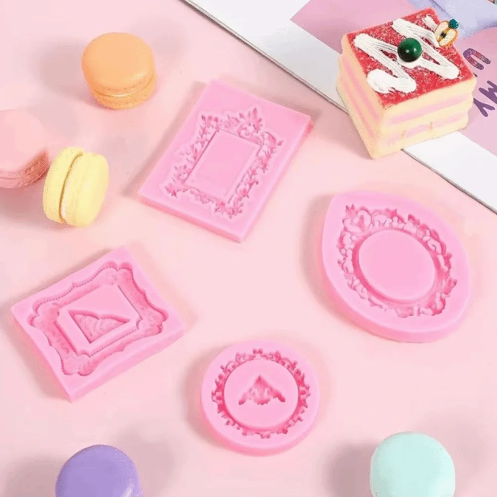 4Pcs Baroque Photo Frame Fondant Molds Embossed Design Vintage Air Dry Clay Molds Flexible Soft Silicone Frame Molds