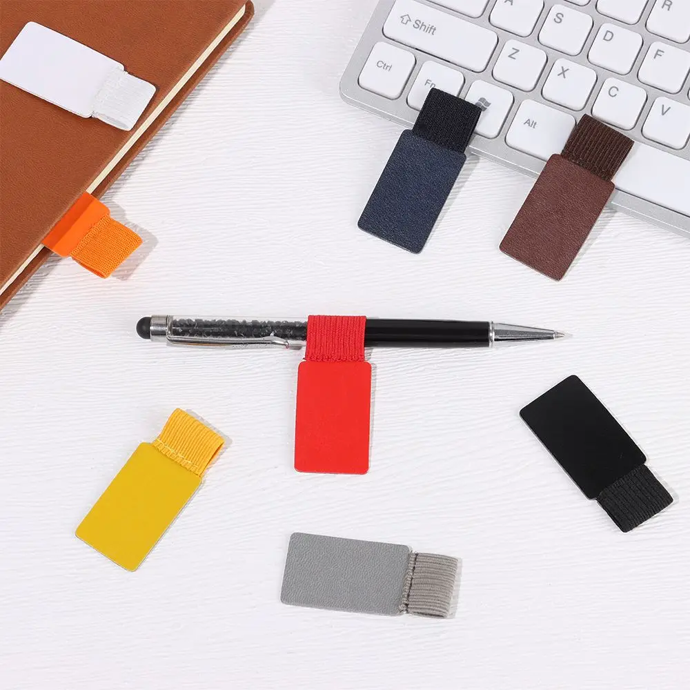 Self-adhesive Pen Clips Elastic Loop Leather Pencil Holder Multicolor Portable Notebook Accessories Office School Supplies