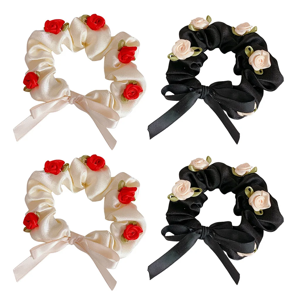 

4Pcs Rose Flower Hair Band Rich in Design Women Hair Rope Versatile and Comfortable for Daily Wear Attractive Accessory