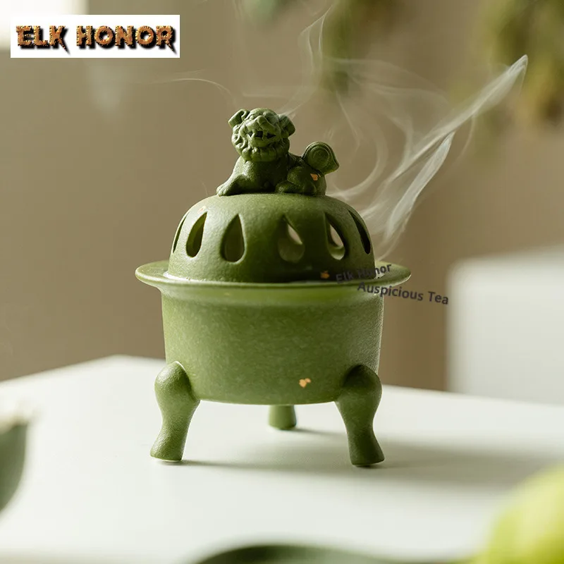 Green Orange Gold Sprinkled Lion Incense Holder Incense Smoke Waterfall Incense Burners Meditation Censer Tea Items Ornaments